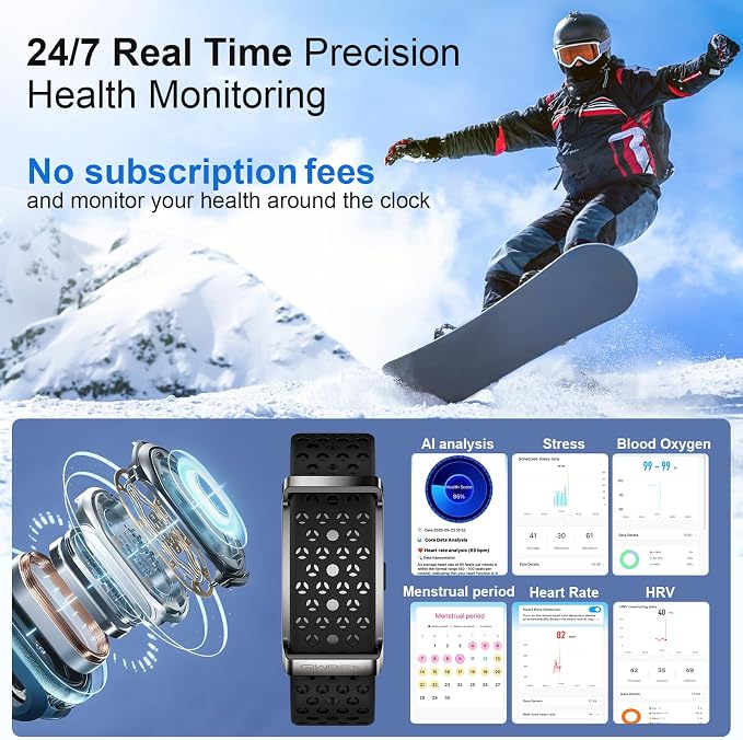Fitness Smart Bracelet for Men Women, 24/7 Activity Health Tracker | Heart Rate, SpO2, Stress, Step & Calorie Tracker, 30 Days Battery, 170+ Sports Modes, IP68 Waterproof, Free APP, 2 Bands