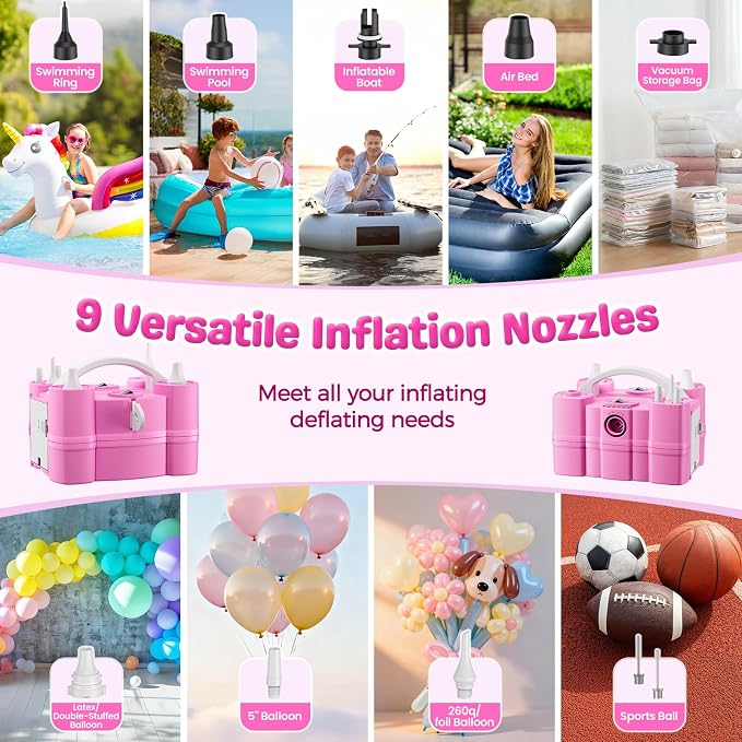 Keaibuding Electric Balloon Pump, 4-in-1 Balloon Blower with Triple Inflating Ports for All Balloons, Air Pump for Sports Balls, Inflator& Deflator for Inflatables (Dust-Proof Storage Bag Included)