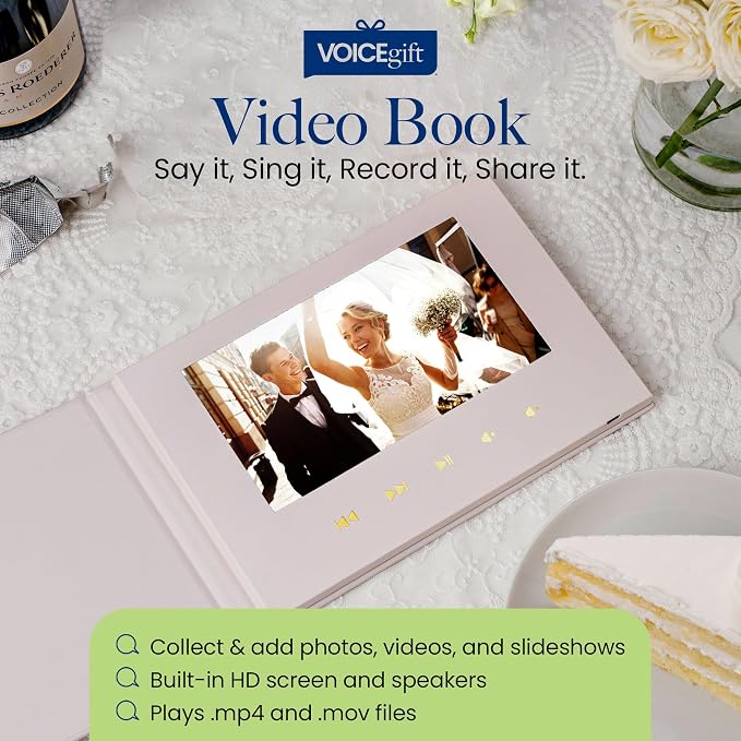 VoiceGift Video Book 7" HD IPS Screen Wedding Video Book Digital & Video Album Book with Sound, 8GB Storage, USB Rechargeable Keepsake for Special Gifts & Memorials