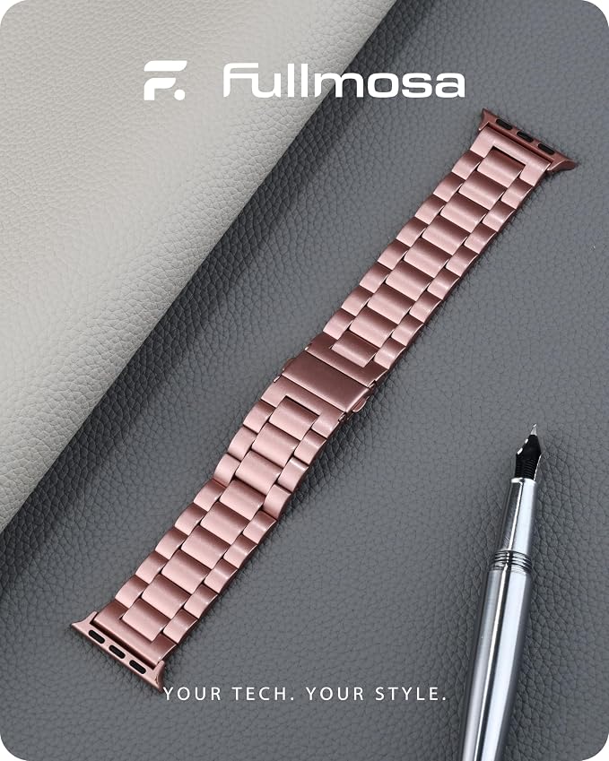 Fullmosa Metal Band Compatible with Apple Watch Bands 41mm 40mm 38mm, iWatch Band with Case for Apple Watch Series 9 8 7 6 5 4 3 2 1 SE3/2/1, Rose Pink