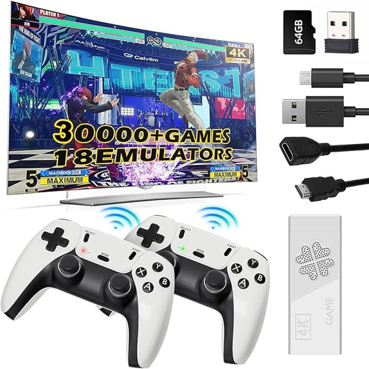 2026 Upgraded Wireless Retro Gaming Console Stick 4K HDMI, Retro Video Game Console,Plug and Play TV Game Stick with 30000+ Games, Dual 2.4G Wireless Control,23 Built-in Emulators, 64G TF Card (pro)