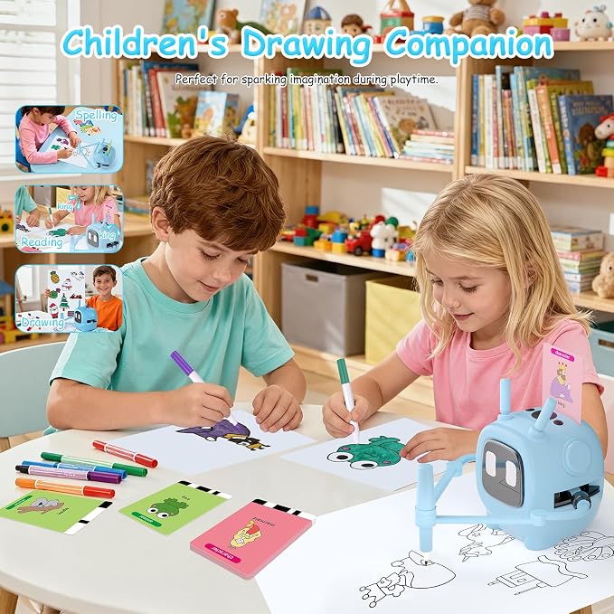 Art Enlightenment Drawing Robot: Educational Interactive Learning Toy for Kids - Auto Painting Machine with 192 Cards & Pens - Montessori Gifts for 3-8 Year Old