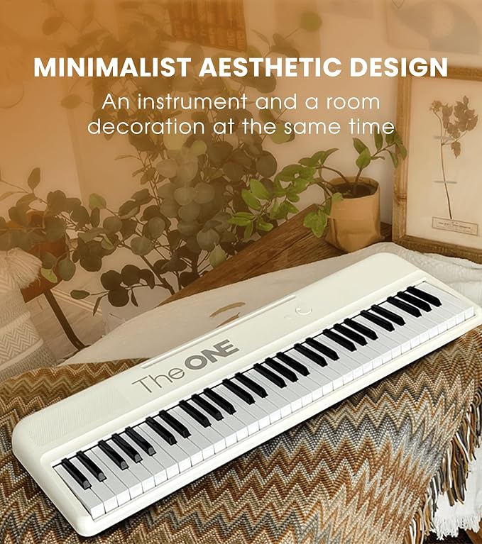 The ONE Smart Keyboard COLOR 61 Lighted Keys Piano Keyboard, Electric Piano for Beginners with 256 Tones, 64 Polyphony, Built-in LED Lights & Apps, Supports USB MIDI/Headphones (White)