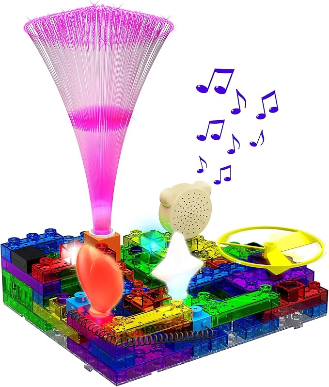 E-BLOX Build Your Own Glowing LED FM Radio Kit, 395 Fun STEM Electrical Science Projects, Building Blocks Circuit Toy Set for Kids, Birthday Gift, Boys, Girls, 8+