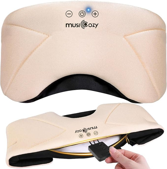 MUSICOZY Bluetooth Sleep Mask Headphones 5.4, Wireless Over-Ear Headphones Washable Zipper Sleep Headphones Mask with HD Stereo Speakers for Side Sleepers Travel & Relaxation, Gifts for Men Women