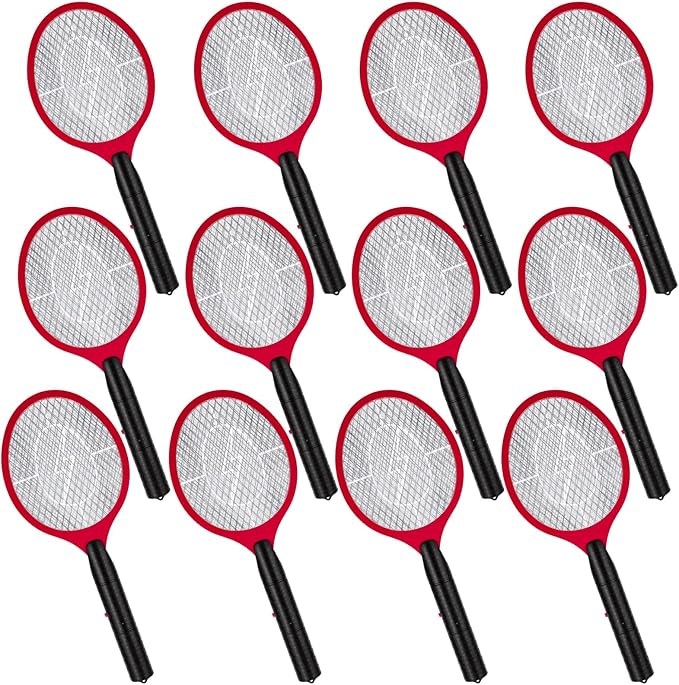 12 Pack Electric Fly Swatter Bulk Bug Zapper Rackets for Indoor Outdoor Insect Control Killer Bat Handheld Mosquito Swatter Battery Powered Electric Bug Killer for Home Patio Camping (Red)