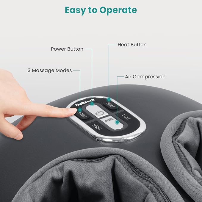 Nekteck Shiatsu Foot Massager with Heat, 3 Modes Deep Kneading Therapy Air Compression, Feet Massage Tool for Plantar Fasciitis, Relaxation Gifts for Men Women, Fits Size to US 13, Large Version