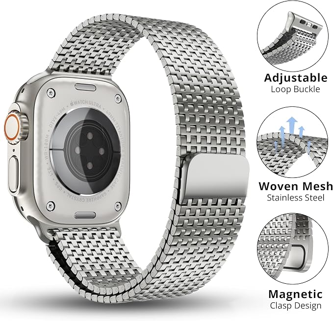 LULULOOK Milanese Mesh Loop Compatible with Apple Watch Band 49/46/45/44/42/41/40/38mm for Men Women, Stainless Steel Magnetic Buckle Strap for iWatch Ultra 3/2 Ultra Series 11 10 9 8 7 6 SE 5 4 3