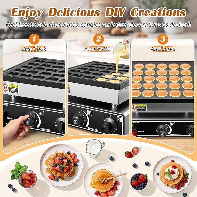 Baotree 25PCS Commercial Mini Dutch Pancake Maker, 110V 950W Mini Dutch Pancake Maker, 1.77 Inches Pancake Maker with 2 Thermostats & 2 Timers Separate Control, for Home and Restaurants