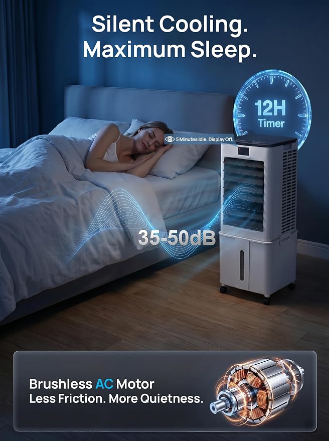 Windowless Portable Air Conditioner, 3-IN-1 Portable AC Fan w/ 2.64Gal Tank for 20H Cooling, 4 Modes & 3 Speeds, 12H Timer for Auto-off, Remote, Swamp Cooler for Room, Bedroom