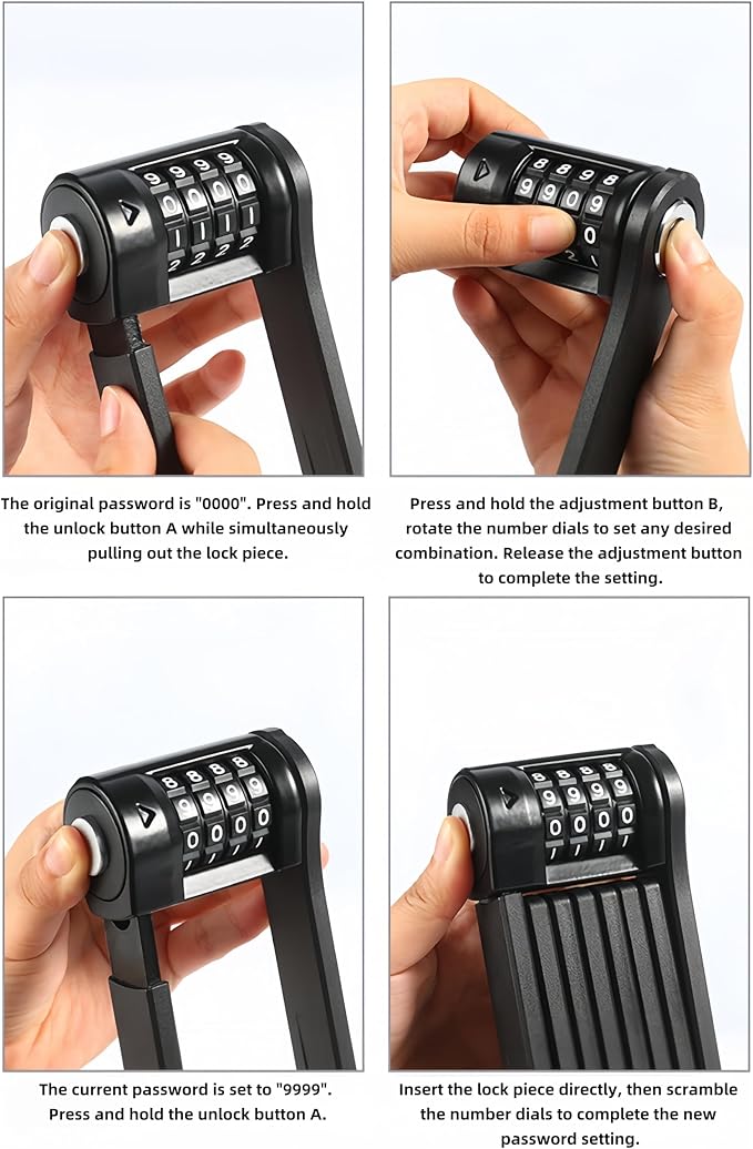 Folding Bike Lock, 4-Digit Combination Heavy Duty Bike Lock Anti Theft, 47 Inch Thickened Alloy Steel Foldable Locks with Bracket for Ebike Bicycle Electric Scooter Motorcycle Eight Segment Folding