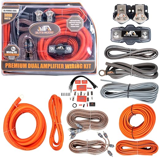 Elite Audio 0 Gauge Dual Amplifier Wiring Kit, 3600W CCA Amp Install Kit for 2 Amplifiers – EA-PRMK0-DUAL