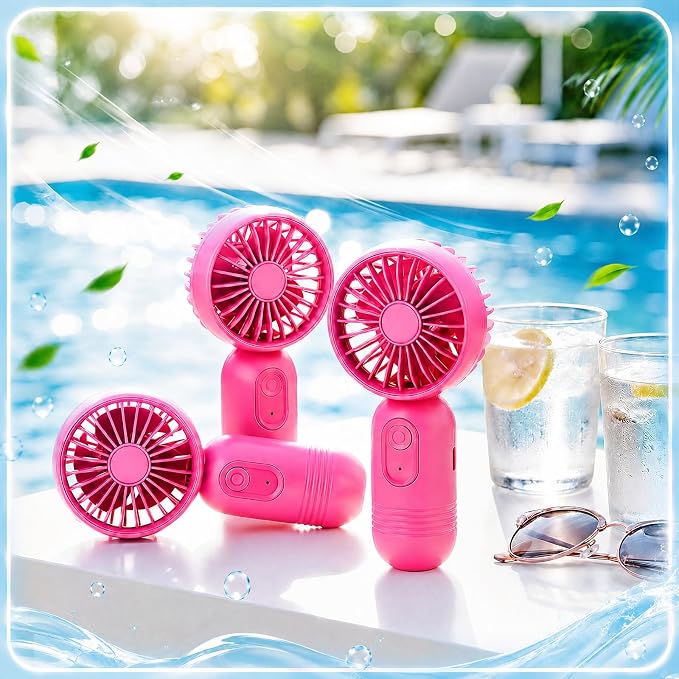Rossesay 6 Pcs Mini Portable Fan Bulk Cute Handheld Lightweight Small Little Personal Hand Eyelash Fan 3 Speeds USB Rechargeable for Women Men Indoor Outdoor Makeup Travel (Rose Red)