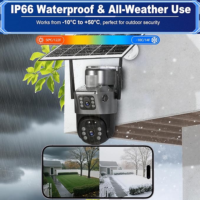 Solar Security Camera Outdoor Wireless WiFi-6MP HD, Color Night Vision,10X Zoom,AI Motion Detection,Two-Way Audio,Waterproof IP66,64GB SD/Cloud Storage,7.5W Solar Panel(4pack)