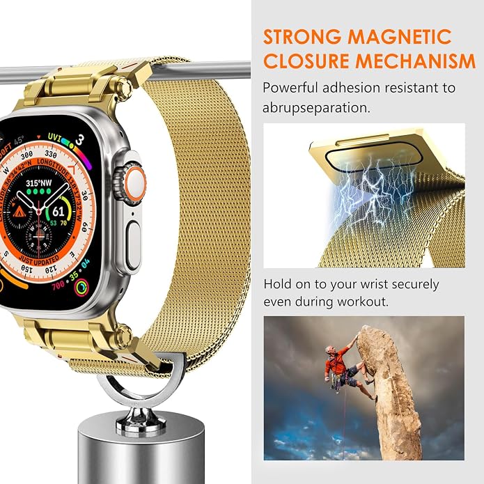 WINGLE Milanese Loop for Apple Watch Band Ultra 3/2/1 Band Ultra 49mm Series 11 10 46mm 45mm 44mm SE 3/2/1 Series 9 8 7 6 5 4 3 Men Women,Parachute-Style Buckle Stainless Steel Mesh Metal iWatch Bands
