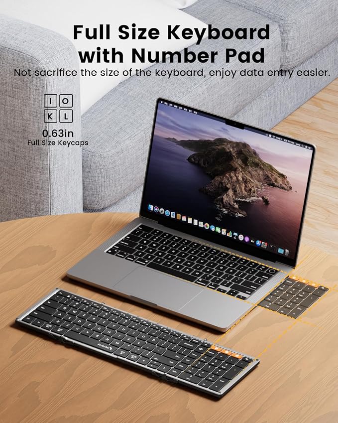 ProtoArc Backlit Foldable Keyboard, XK01 Plus Folding Portable Bluetooth Keyboard for Travel, True Full Size External Wireless Keyboards with Backlight for iPad Tablet Smartphone Laptop - Gray