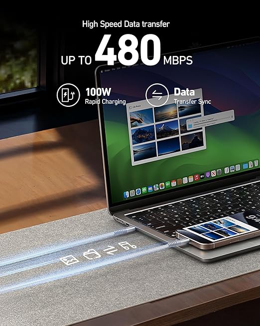 Dasku 15FT Extra Long USB C to USB C Cable 100W, Fast Charging Type C Charger Cord for iPhone 17 17 Pro Max, iPhone 16 Series, iPhone 15 Series, Galaxy S24 S23, MacBook, Car Play-Gery