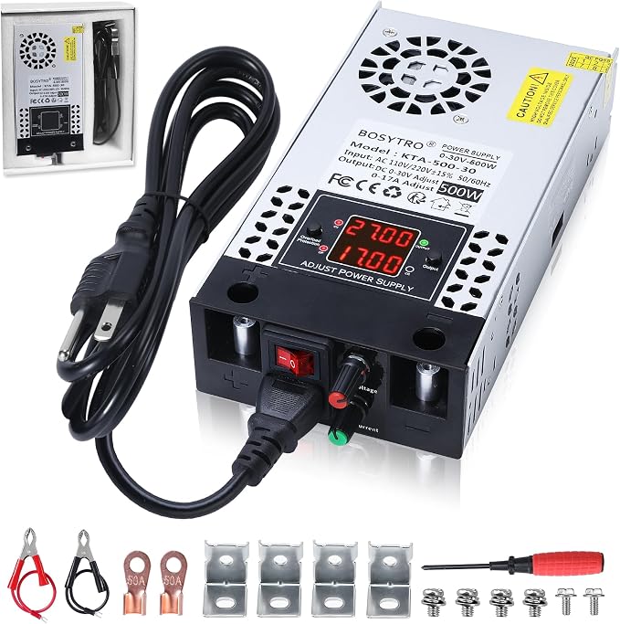 Upgraded AC to DC Converter 5V 12V 24V 30V DC Power Supply Adjustable 0-30V 0-17A 500W Switching Power Supply for Led Strip, Motor Pump, CCTV, 3D Printer, Lab Computer