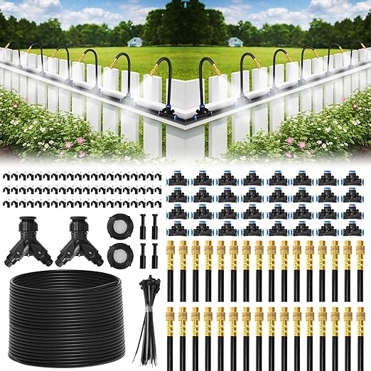 Bluepro Drip Irrigation System 200FT 1/4", 2026-Upgrade Garden Sprinkler Kit with 32PCS 360° Adjustable Copper Nozzles, Automatic Misting Watering System for Raised Beds, Greenhouse, Lawn, Patio, Yard