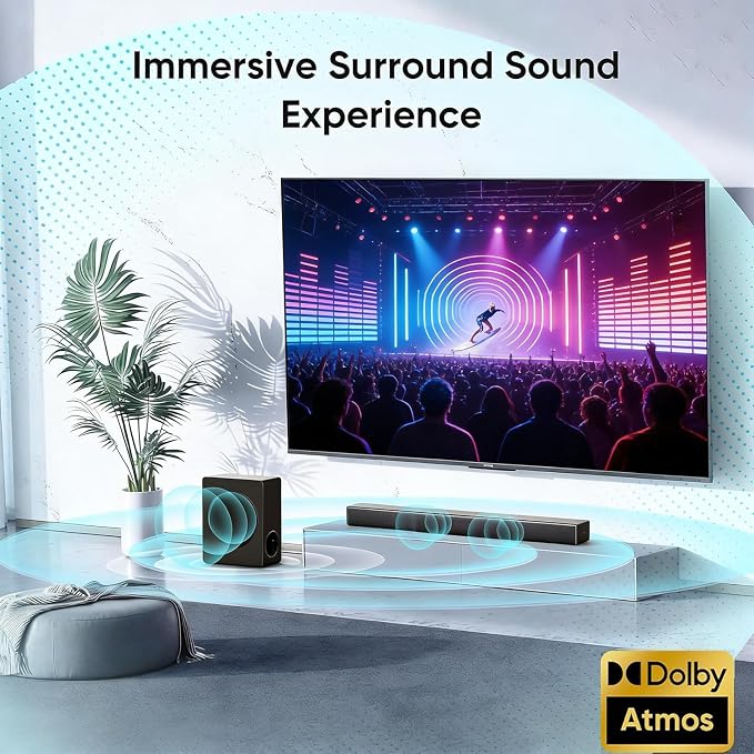 Sound Bar with Subwoofer, 100W Bass Soundbar for Smart TV, w/Dolby Atmos 3D Surround Sound System, 2.1CH Home Theater Audio Soundbar, Adjustable Home Theater Bluetooth Speaker for TV/Projector/PC
