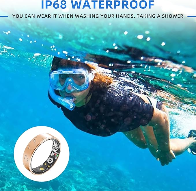 Smart Ring | No Subscription Fitness & Health Tracker Gold Size6 | 5ATM waterproof, 5day battery, Fitness & heart rate & SpO2 & pressure tracker, iOS & Android compatible, family care