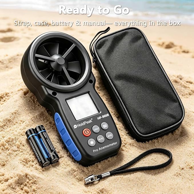 HoldPeak 866B Digital Anemometer, Handheld Wind Speed CFM Meter, HVAC Air Flow Velocity Gauge Tester with Backlight, Outdoor Wind Gauge for Drone Sailing Shooting