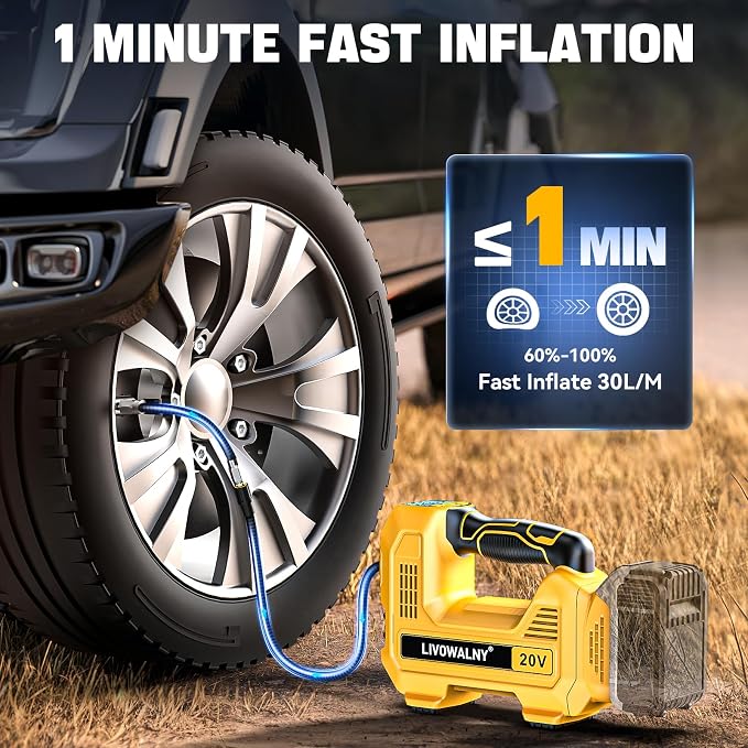 160PSI Cordless Tire Inflator Air Compressor Compatible With Dewalt 20V Battery, LIVOWALNY Portable Handheld Air Pump with Digital Pressure Gauge for Cars Motorcycles Bikes Sport Balls (Tool Only)