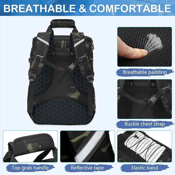 Tactical Cooler Backpack - 42 Cans Backpack Coolers Insulated Leak Proof for Men & Women, Soft Cooler Insulated Backpack for Lunch, Work, Camping, Hiking, Picnic, Beach & Travel