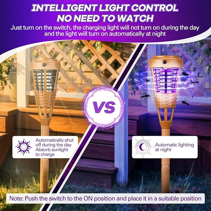 4 Pcs Solar Bug Zapper Outdoor, Torch Zapper Lights Waterproof Mosquito Killer Lamp with Auto On/Off Lighting,Purple Bug Light and White Ambient Light for Garden Patio Yard Balcony(Orange)