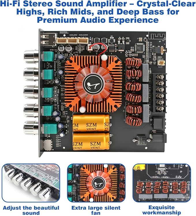 540W 2.1-Channel Mini Bluetooth Amplifier Board – 160W×2 + 220W Subwoofer, with TWS, FM/USB/AUX, IR Remote, DC15-36V, Deep Bass for DIY Speakers & Home Audio