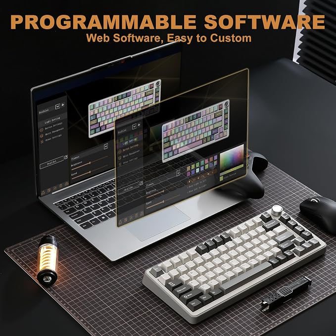YUNZII B75 PRO Wireless Mechanical Keyboard,75% Layout with Knob,Hot Swap Gasket Custom Structure,Creamy Pre-lubed Switches,RGB Backlit,Bluetooth/Type-C/2.4G for Win/Mac(Cocoa Cream V2 Switch,Grey)