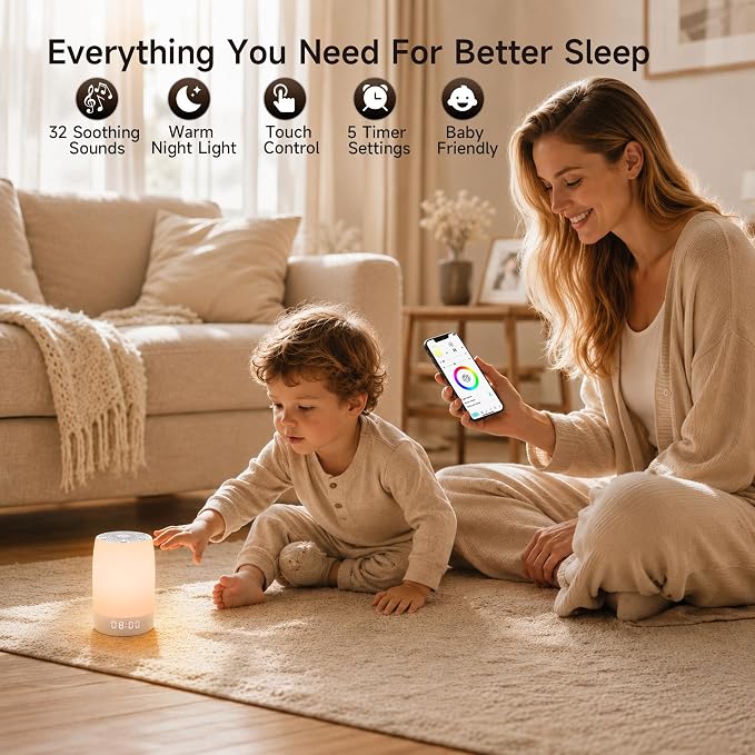 Sound Machine, White Noise Machine with 32 Soothing Sleep Sounds, Adjustable Night Light, App Remote Control, Personal Sleep Routine Alarm Clock for Baby Kids Adults