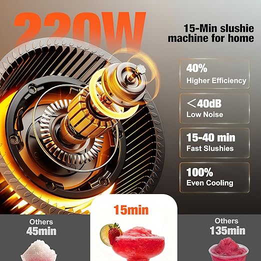 Slushie Machine No Ice Needed, Auto-Clean, 220W Quick Frozen Drink Maker with 6 Preset Programs for Margaritas, Frappés, Milk Shake and More, Slushy Machine for Home, 88oz