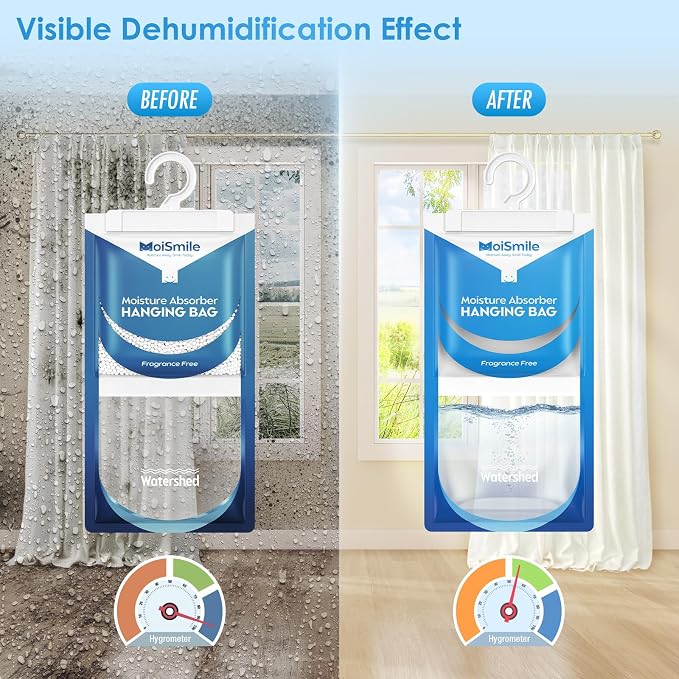 Moisture Absorbers 20 Pack Fragrance Free, Hanging Closet Dehumidifier Bags, Humidity Absorber, Compact Eliminates Odors for Car, Bathroom, Bedroom, Basement, 9.8OZ