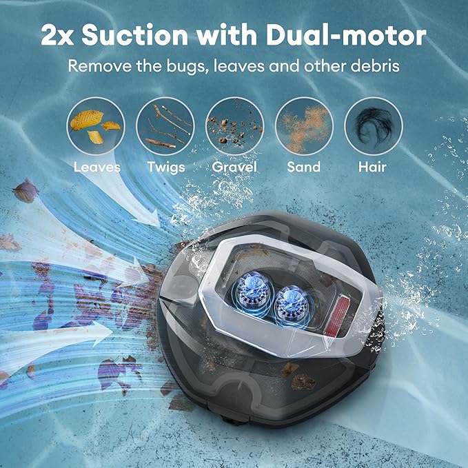 Robotic Pool Cleaner, Pool Vacuum for Above & In-Ground Pool, Dual-Motor Suction, 90Mins Runtime Automatic Self-Parking, 2.5h Fast Charging, Up to 850 Sq.ft, Pooleco S110