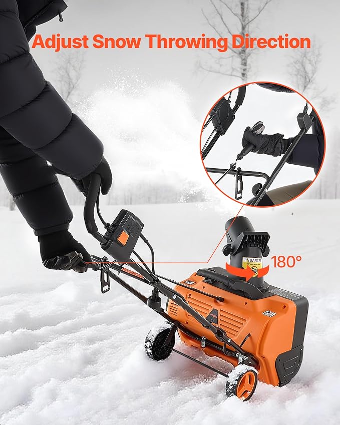 VEVOR Corded Electric Snow Blower, 20 inch 15A Snow Thrower with Dual LED Headlights & 180° Rotating Chute, 25FT Throwing Distance, 12" Depth Clearing, Walk-Behind Snowblower for Driveway Sidewalk