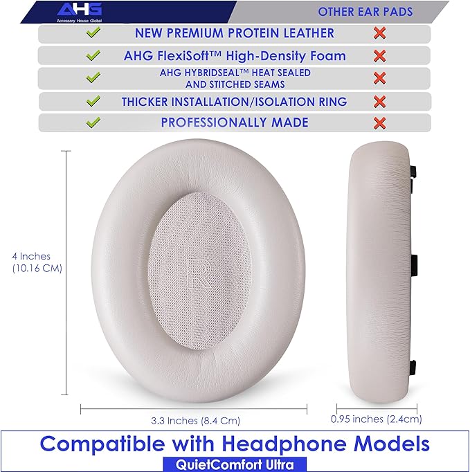 AHG Accessory House Global QC Ultra Replacement Ear pad and Headband Pad Kit Cushion Compatible with Bose QuietComfort Ultra Wireless Headphones (Sandstone). Easy DIY Installation + Great Comfort