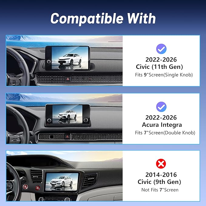 Phone Mount for Honda Civic (11th Gen,2022-2026) & Acura Integra (ONLY Fits 7"/9" Screen), 15W Wireless Car Charger, Magnetic Phone Holder, 360° Rotating, Hands Free, with Storage Box, Car Gifts