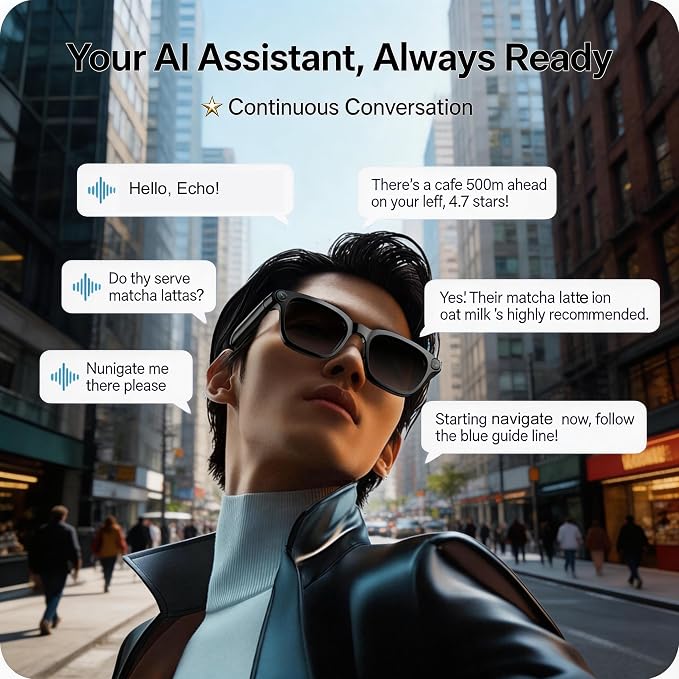 Smart Glasses with Camera, 4K HD Video, 1080P Video Recording & Photo Capture, Open-Ear Bluetooth Audio, AI Translation & Voice Assistant, Dual Lens Wearable Sunglasses for Travel Sports