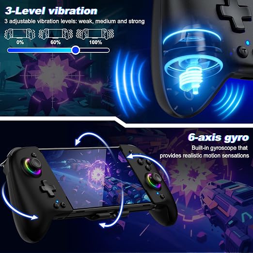 Gammeefy Switch Controller – Hall Effect Joysticks & Enhanced Grip – One Piece Switch Joypad Replacement Switch Pro Controller with 8-Color RGB Lighting, Turbo, Macros - Black, 6.2"/7"
