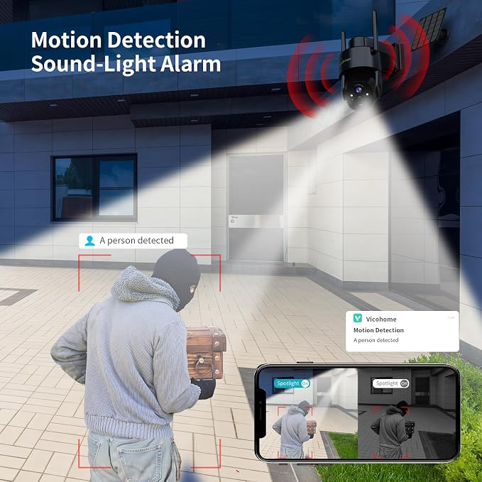 Armorcope 2Pack 2K HD Solar Security Cameras Wireless Outdoor, 360° PTZ View Outdoor Cameras for Home Security,Color Night Vision with Spotlight, 2-Way Audio,Motion Alarm, IP65 Waterproof