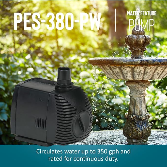 Little Giant PES-380-PW 115-Volt, 380 GPH Magnetic Drive Pump for Fountains and Small Ponds with 15-Ft. Cord, Black, 566718