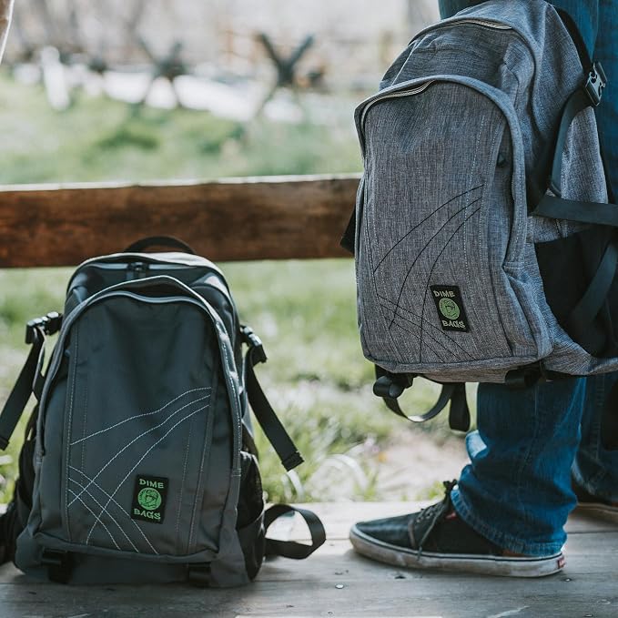 Dime Bags Backpack For Travel & School, Durable Hempster Material, 9 Storage Compartments & 2 Side Bottle Pockets, Fits 17” Laptop, Adjustable Padded Straps, Hidden Internal Pocket (Stone) ﻿﻿