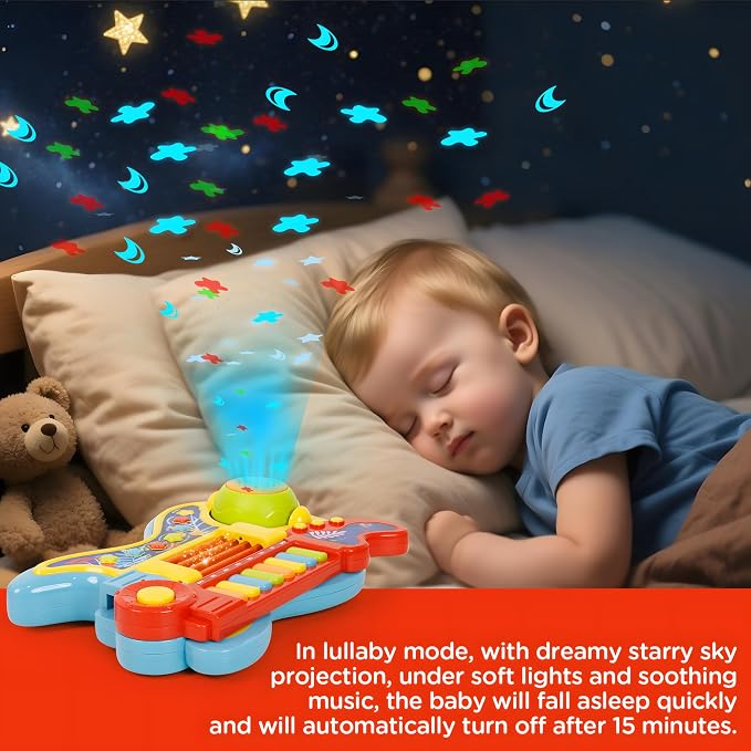 Toddler Guitar Toy 2-4 Years, 4-in-1 Kids Musical Toy with Piano & Projector, Light Up Music Instrument Toy for Toddlers, Learning Educational Toy Gift for 2 3 4 5 Year Old Girls Boys