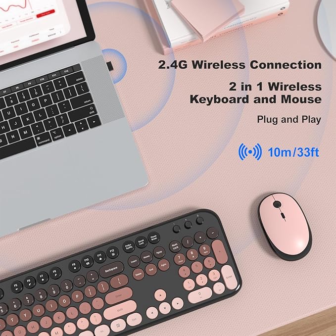 MOFII Wireless Keyboard and Mouse Combo - BlackBerry Gradient Full-Sized Plug and Play Colorful Computer Keyboards - 104 Keys Round Keycap USB 2.4G Cute Keyboard for Windows/Laptop/Mac/Desktop/PC