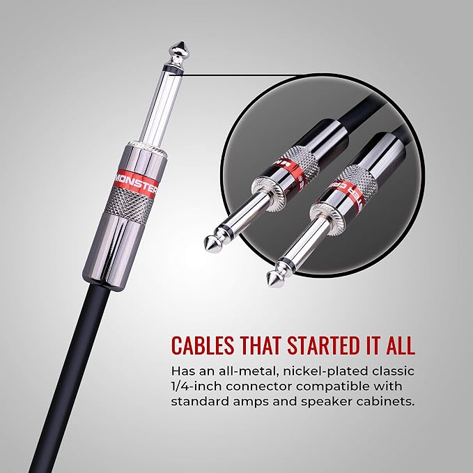 Monster Cable Prolink Classic Speaker Cable 3 ft – 1/4-Inch to 1/4-Inch Instrument & Amp Cable, Straight Connectors, Duraflex Jacket, Audio Cable for Guitar, Bass, Amplifier and Speaker