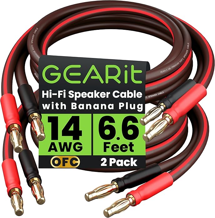 GearIT 14 AWG Speaker Cable with Banana Plugs 14Ga Banana Wire for Bi-Wire Bi-Amp HiFi Surround Sound