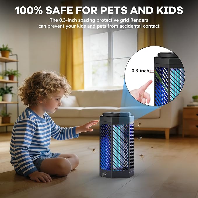 Rechargeable Bug Zapper Outdoor Indoor, 8000mAh Electric Mosquito Zapper with LED Night Light, 2 in 1 Portable & Cordless Bug Zapper Outdoor Waterproof, Wireless Hanging Fly Zapper for Camping Patio