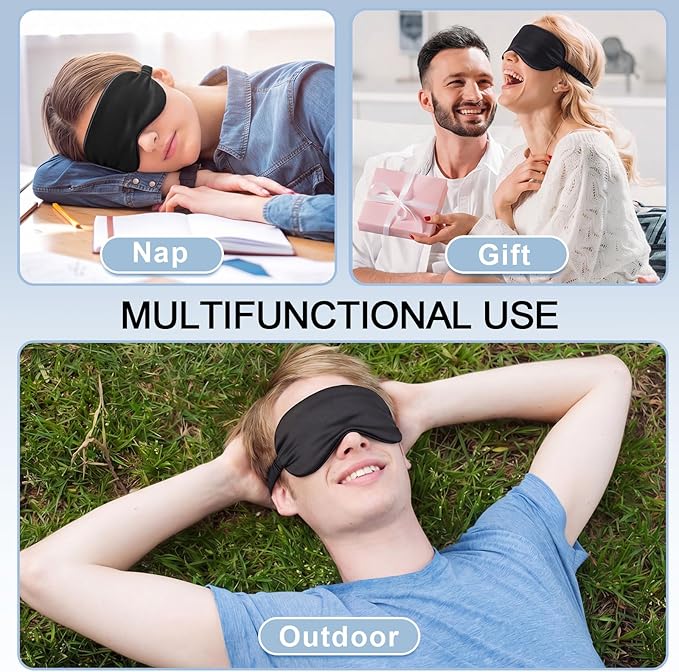 Geyoga 24 Pcs Silk Sleep Eye Masks Soft Satin Masks for Sleeping with Adjustable Elastic Strap Comfortable Blindfold Eyeshade for Men Women Travel Nap Night Sleep (Black)