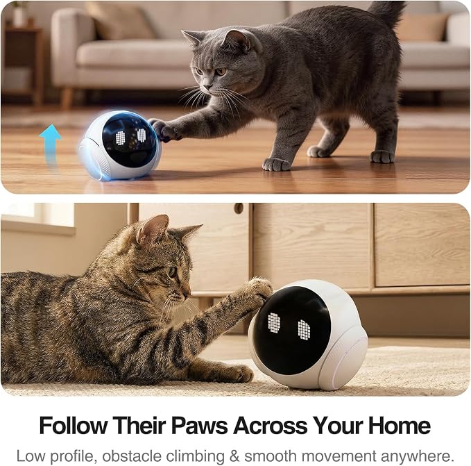 Smart Mobile Pet Camera Robot for Home Indoor, Movable 1080P Monitoring Dog and Cats, 2-Way Talk, Night Vision, Battery-Powered with Phone App Control